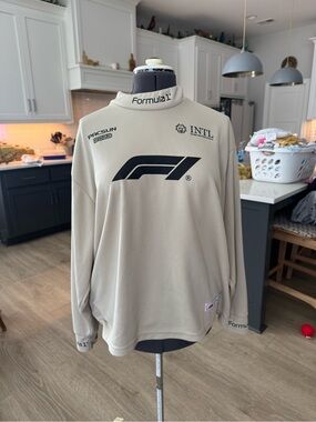 PacSun Formula 1 Beige Long Sleeve Pullover with Black Logo